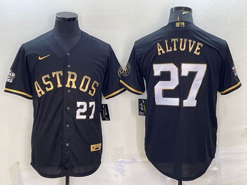 Men Houston Astros 27 Altuve Black Gold Nike 2022 MLB Jerseys
